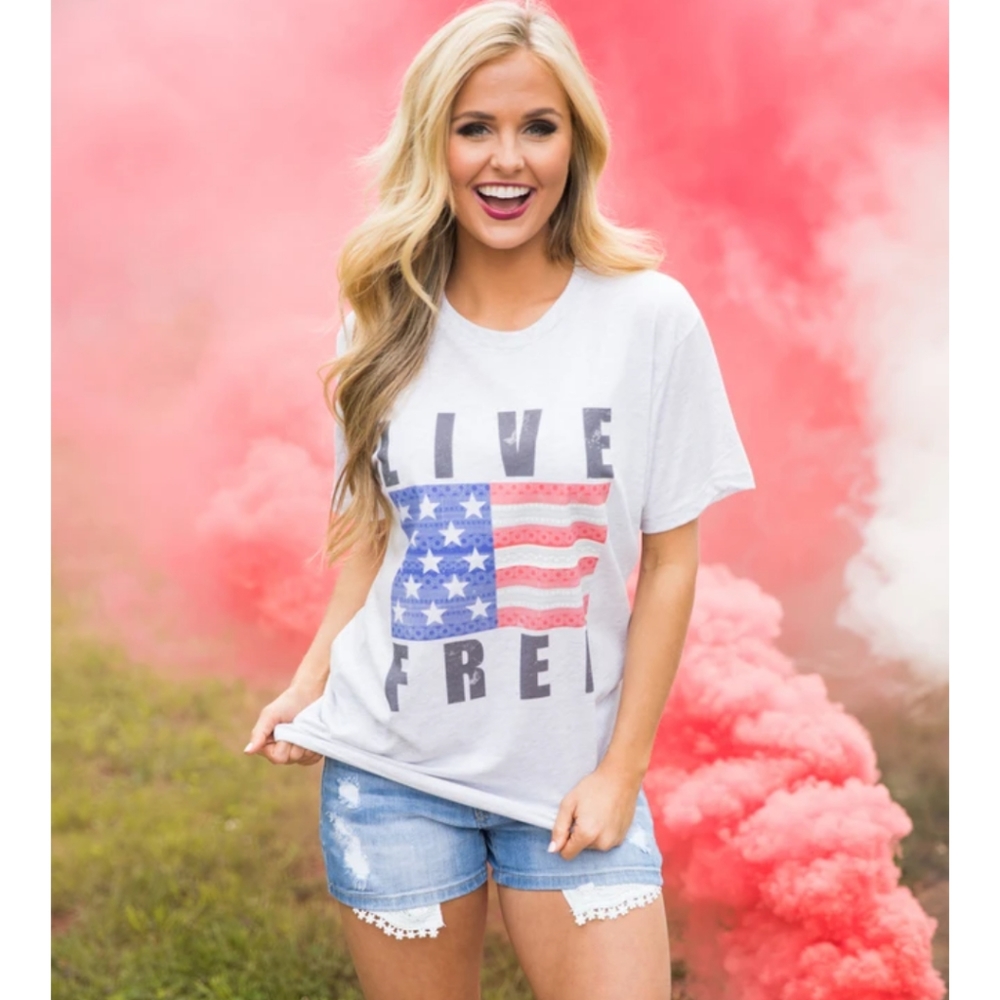 Pink Lily USA Live Free Graphic Tee. Size S